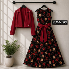 Biker Koti & Printed Maxi Style Western 2-Pcs Stiched Suit. BJM-105