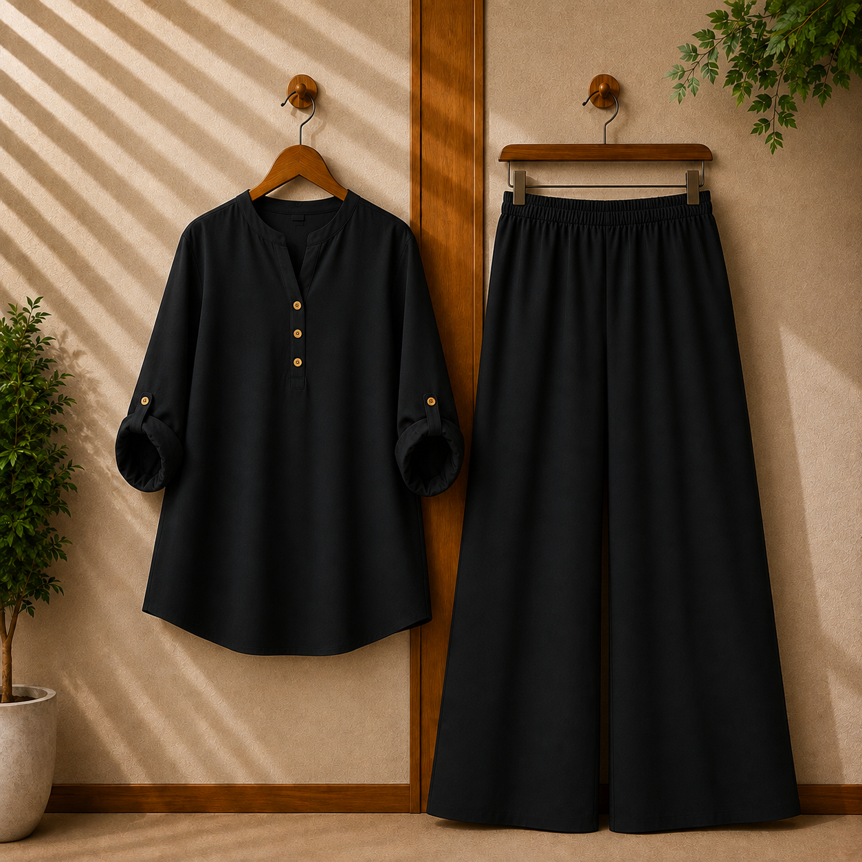 Binara Solid Color Western Shirt Style 2-Pcs Stiched Co-Ord Set.
