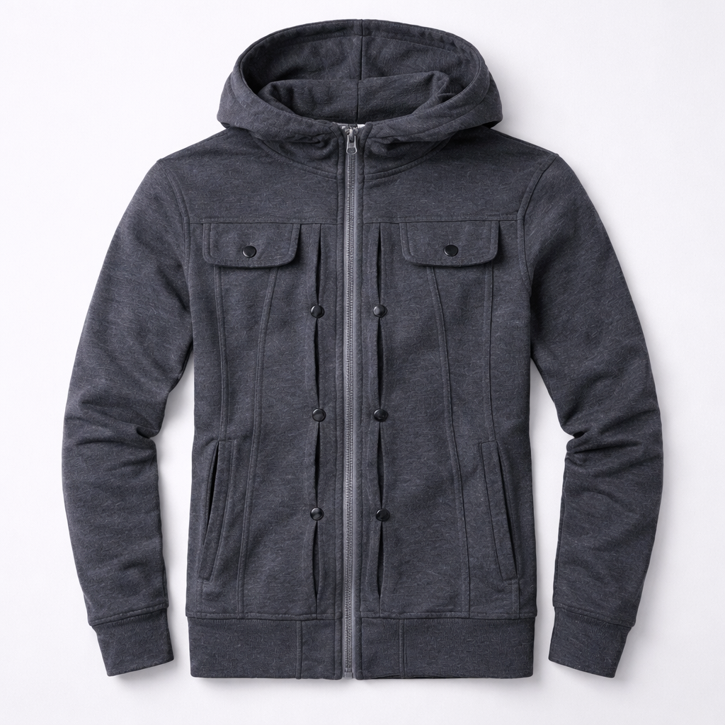Ripped Style Hooded Winter Zipper Jacket.