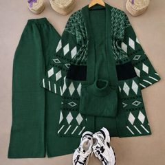 Long Printed Gown Style 3-Pcs Winter Co-Ord Suit. WWTS-27