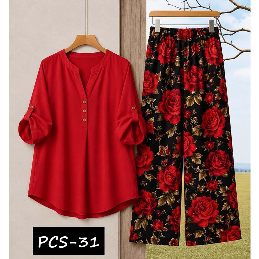 Binara Printed Western Shirt Style 2-Pcs Stiched Co-Ord Set. PCS-31