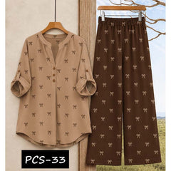 Binara Printed Western Shirt Style 2-Pcs Stiched Co-Ord Set. PCS-33