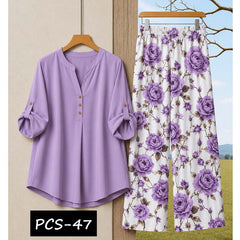 Binara Printed Western Shirt Style 2-Pcs Stiched Co-Ord Set. PCS-47