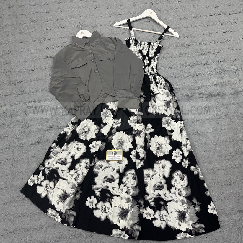 Short Koti & Printed Smoky Maxi Style Western 2-Pcs Stiched Suit. SKM-13