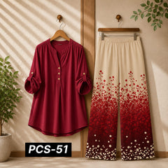 Binara Printed Western Shirt Style 2-Pcs Stiched Co-Ord Set. PCS-51