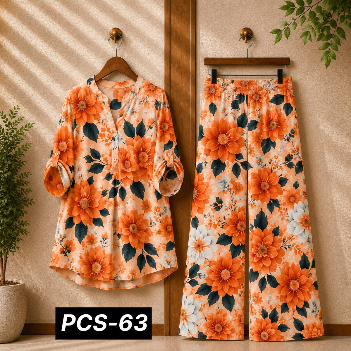 Binara Printed Western Shirt Style 2-Pcs Stiched Co-Ord Set. PCS-63