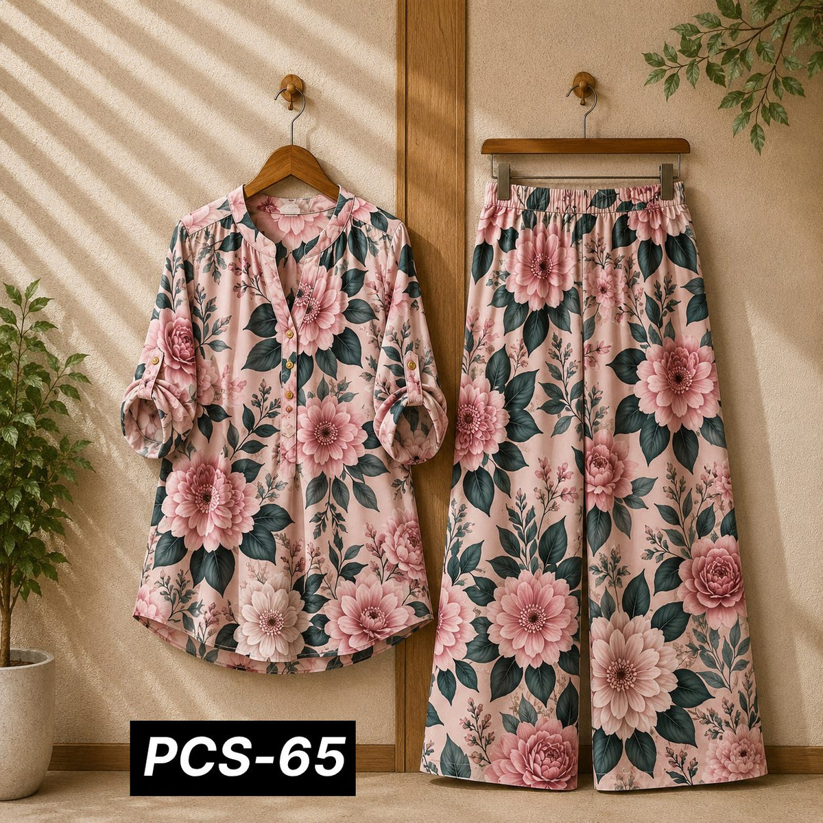 Binara Printed Western Shirt Style 2-Pcs Stiched Co-Ord Set. PCS-65