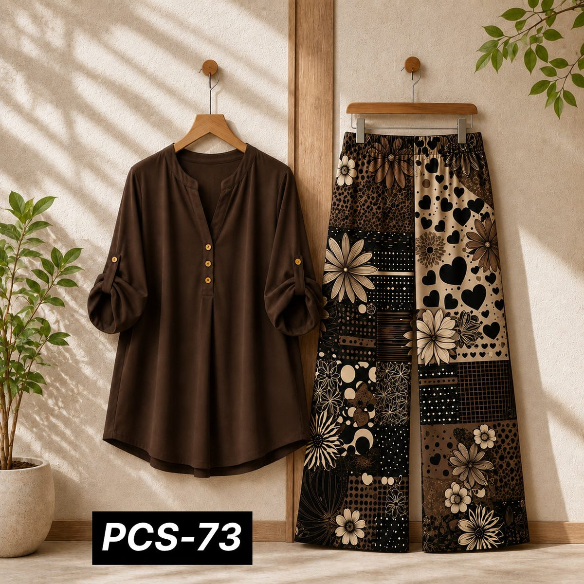 Binara Printed Western Shirt Style 2-Pcs Stiched Co-Ord Set. PCS-73