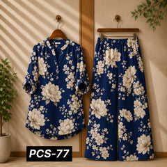 Binara Printed Western Shirt Style 2-Pcs Stiched Co-Ord Set. PCS-77