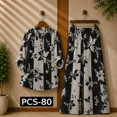 Binara Printed Western Shirt Style 2-Pcs Stiched Co-Ord Set. PCS-80