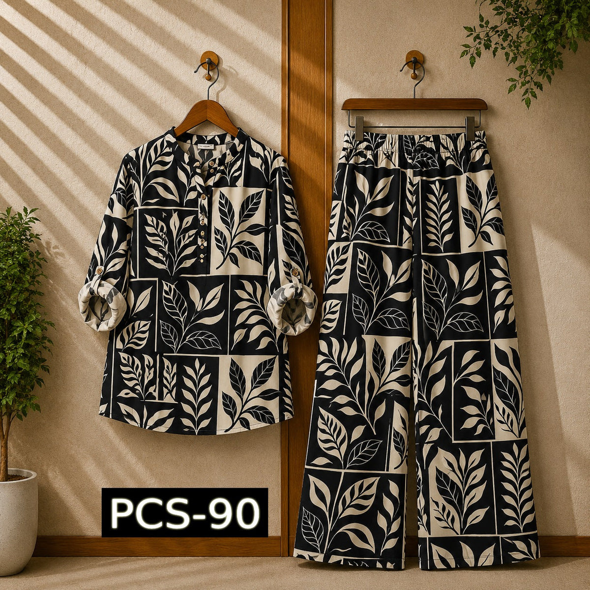 Binara Printed Western Shirt Style 2-Pcs Stiched Co-Ord Set. PCS-90