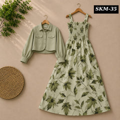 Short Koti & Printed Smoky Maxi Style Western 2-Pcs Stiched Suit. SKM-35