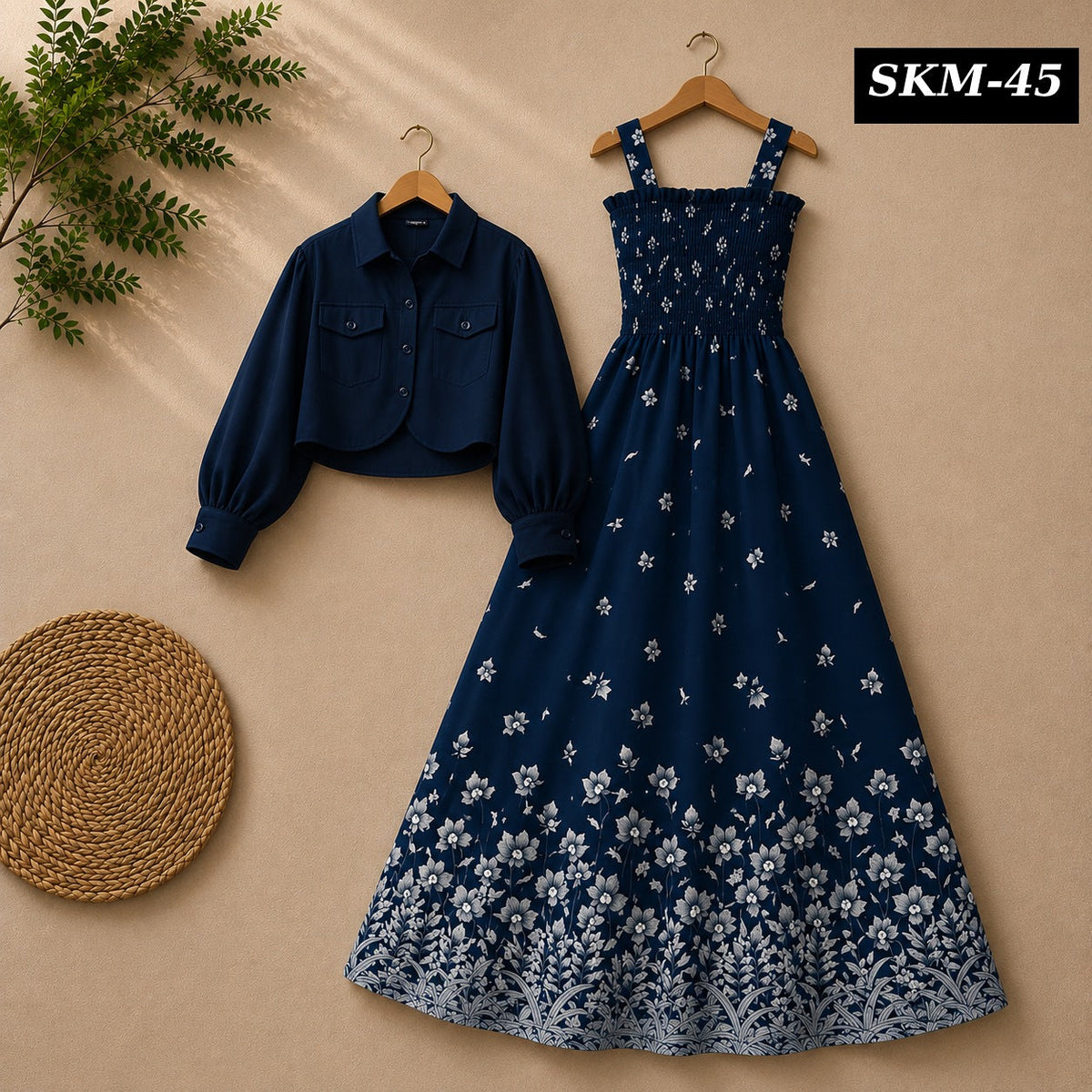 Short Koti & Printed Smoky Maxi Style Western 2-Pcs Stiched Suit. SKM-45
