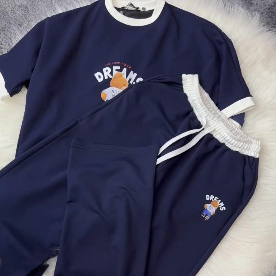 Bear Dreams Drop-Shoulder Style 2-Pcs Summer Dry-Fit Tracksuit For Her. WSTS-02
