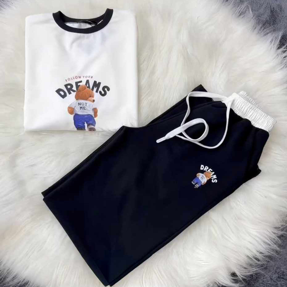 Bear Dreams Drop-Shoulder Style 2-Pcs Summer Dry-Fit Tracksuit For Her. WSTS-02