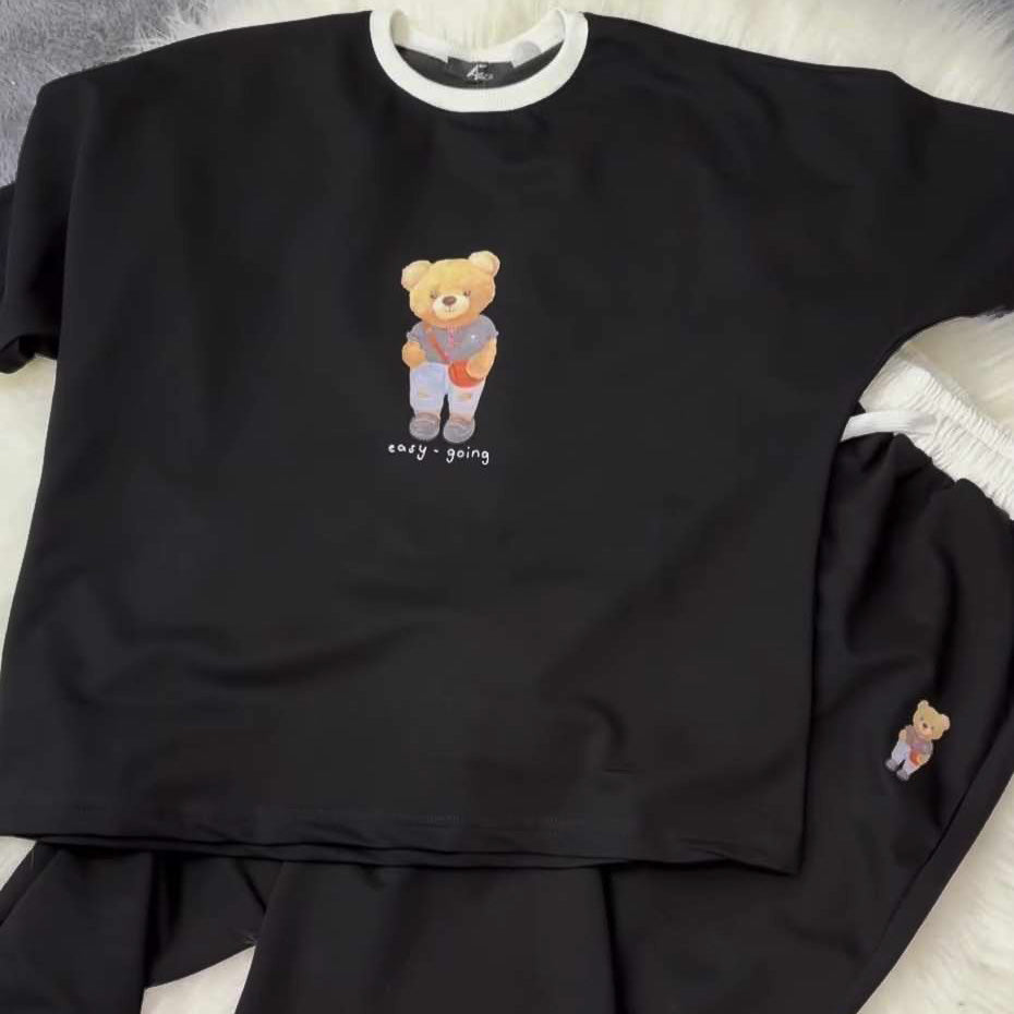 Black Bear Going Drop-Shoulder Style 2-Pcs Summer Dry-Fit Tracksuit For Her. WSTS-03