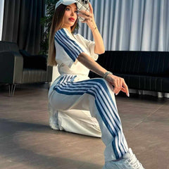 Black Drop-Shoulder Stripe Style 2-Pcs Summer Dry-Fit Tracksuit For Her. WSTS-04