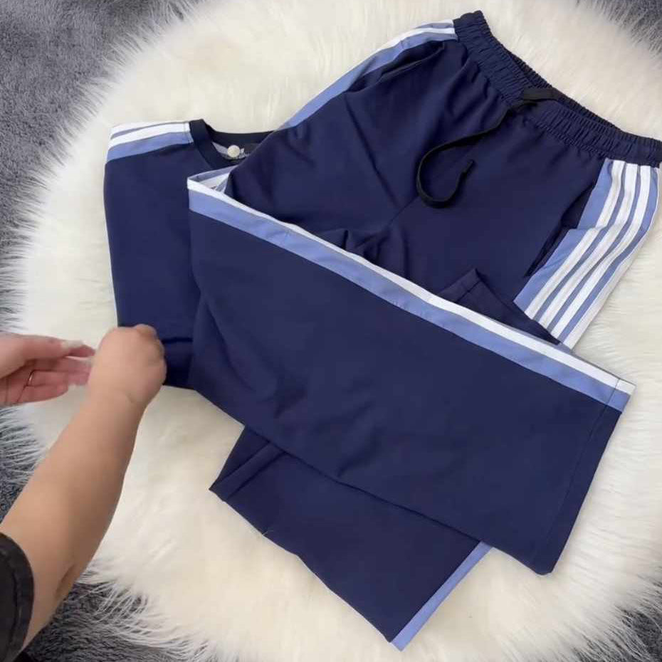 Black Drop-Shoulder Stripe Style 2-Pcs Summer Dry-Fit Tracksuit For Her. WSTS-04
