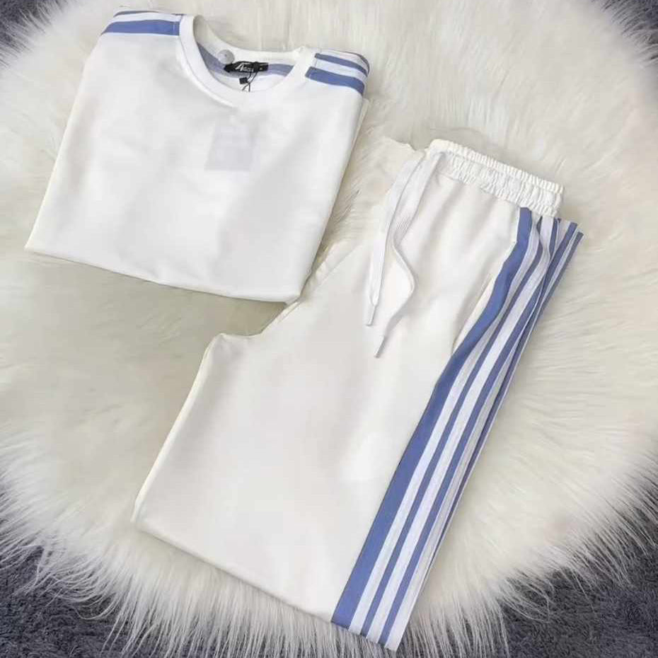 Black Drop-Shoulder Stripe Style 2-Pcs Summer Dry-Fit Tracksuit For Her. WSTS-04