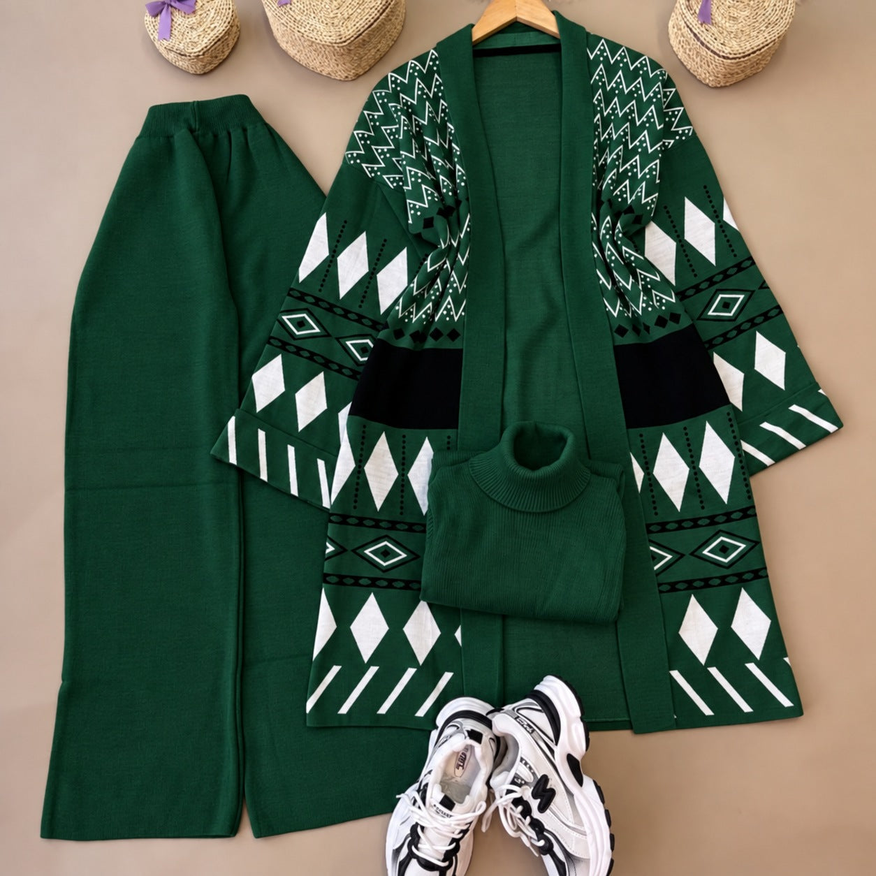 Long Printed Gown Style 3-Pcs Winter Co-Ord Suit. WWTS-27