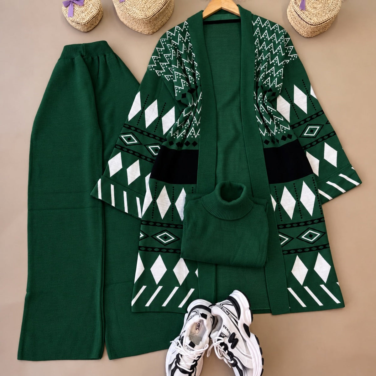 Long Printed Gown Style 3-Pcs Winter Co-Ord Suit. WWTS-27