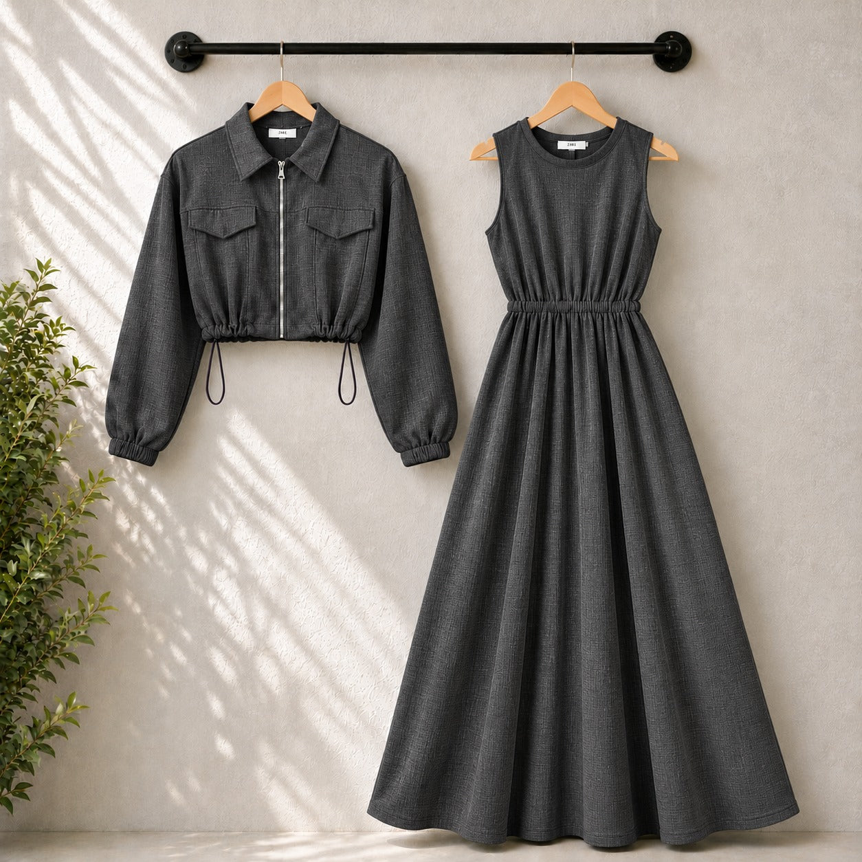 Drop Shoulder Short Jacket Maxi Style 2-Pcs Winter Co-Ord Set. WWTS-15 V5