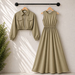 Drop Shoulder Short Jacket Maxi Style 2-Pcs Winter Co-Ord Set. WWTS-15 V5