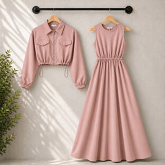 Drop Shoulder Short Jacket Maxi Style 2-Pcs Winter Co-Ord Set. WWTS-15 V5