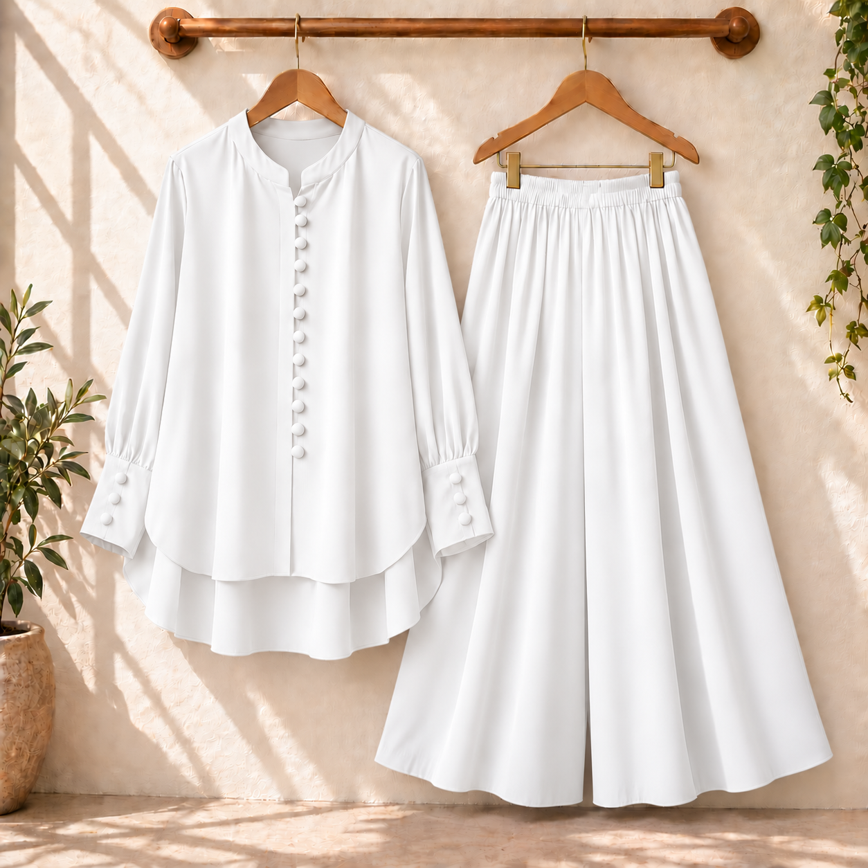 Fawoza Solid Western Shirt & Plazo Style 2-Pcs Stiched Co-Ord Set.