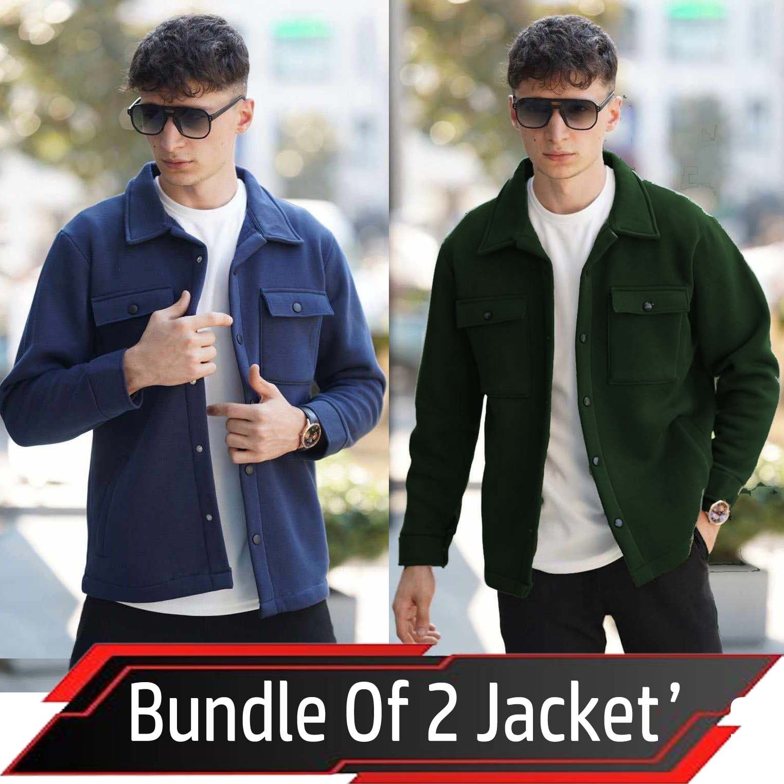 Bundle Of 2 4-Pocket Collar Style Casual Fleece Winter Button Jacket. MWJ-401