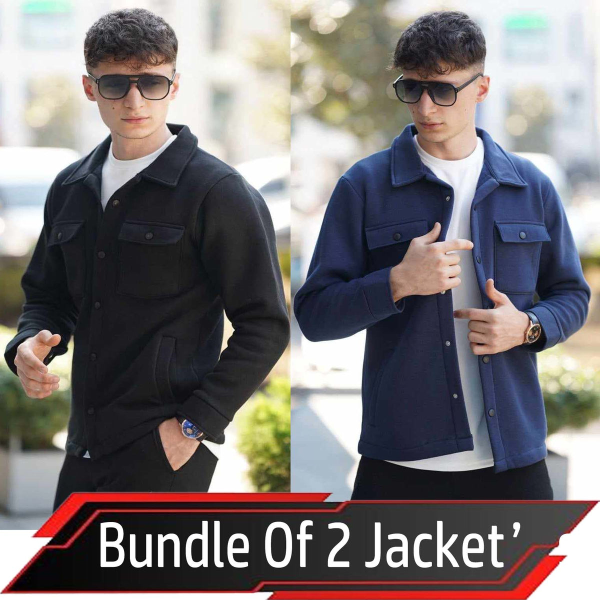 Bundle Of 2 4-Pocket Collar Style Casual Fleece Winter Button Jacket. MWJ-401