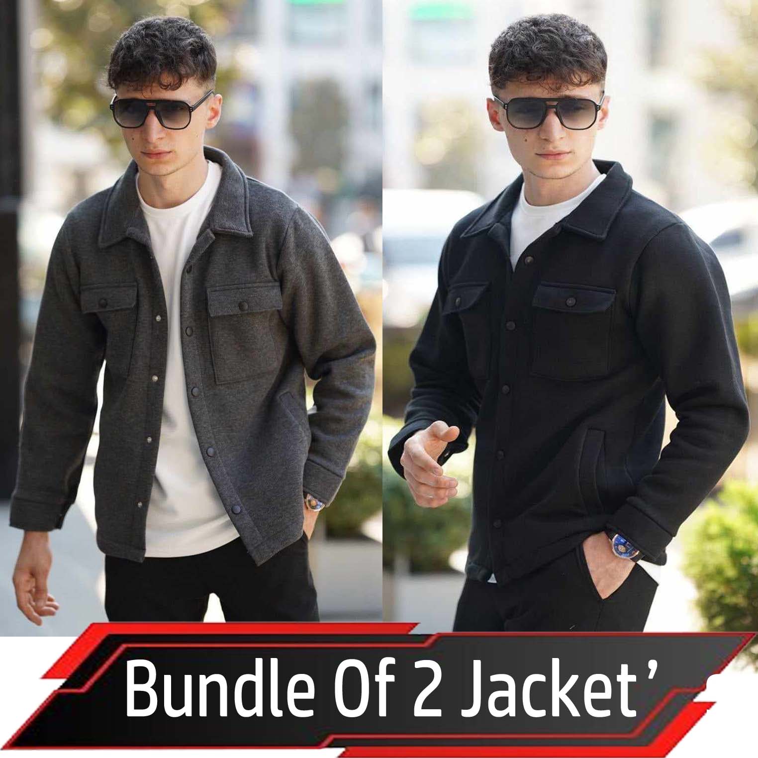 Bundle Of 2 4-Pocket Collar Style Casual Fleece Winter Button Jacket. MWJ-401