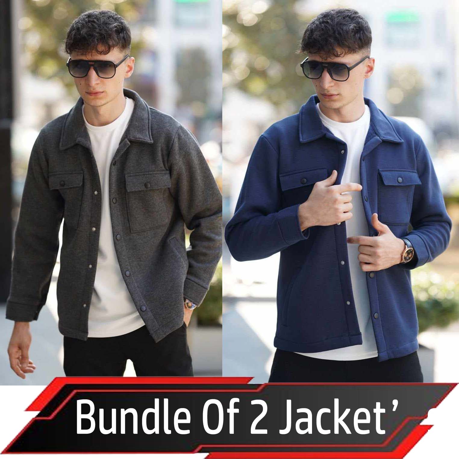 Bundle Of 2 4-Pocket Collar Style Casual Fleece Winter Button Jacket. MWJ-401