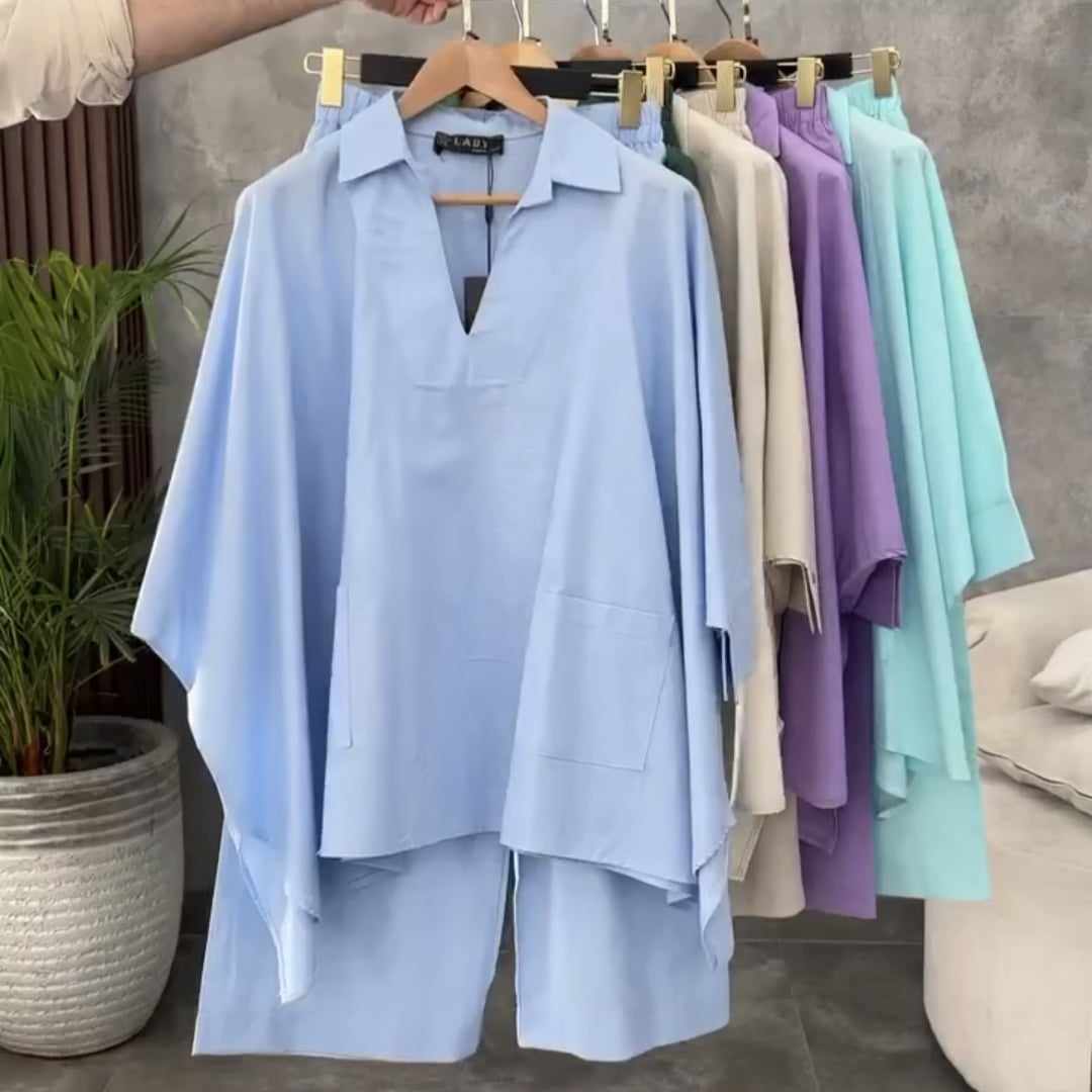 Batwing V-Collar Style Turkish Lawn 2-Pcs Stiched Co-Ord Set.