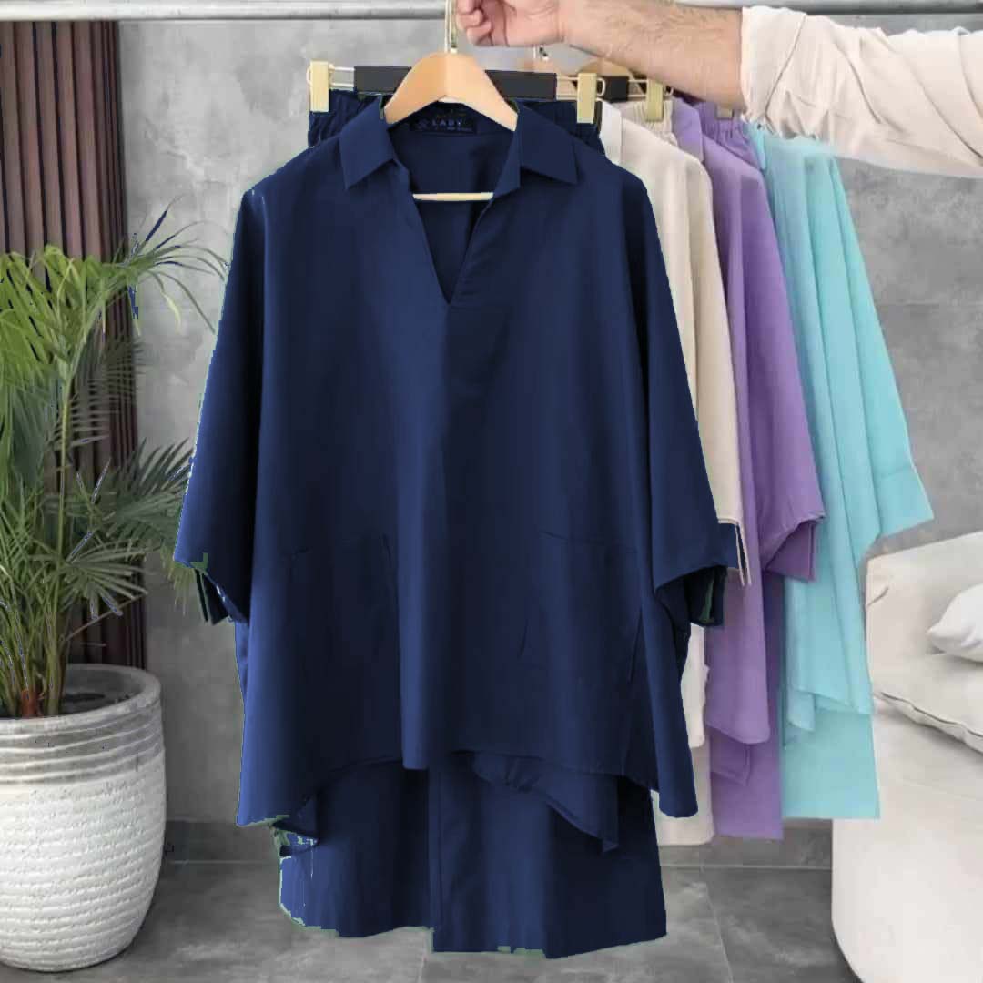 Batwing V-Collar Style Turkish Lawn 2-Pcs Stiched Co-Ord Set.