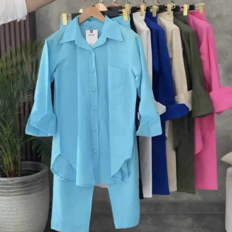 Turkish Shirt Style 2-Pcs Lawn Stiched Co-Ord Set.