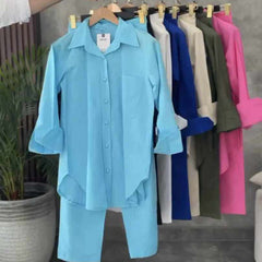 Turkish Shirt Style 2-Pcs Lawn Stiched Co-Ord Set.