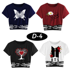 Bundle Of 4 Crop-Top Elastic Waisted Short Sleeve Printed Tee. Design-2