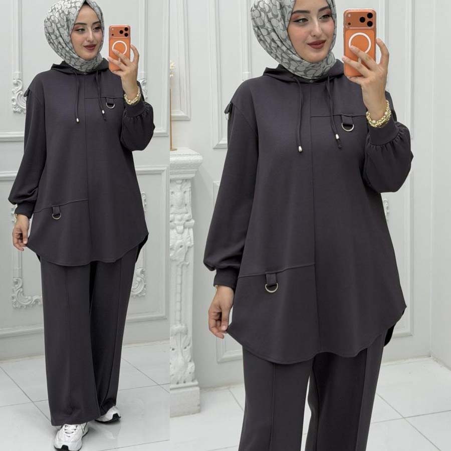 High-Low Round-Hem Patch Hooded Style 2-Pcs Winter Suit. WWTS-58