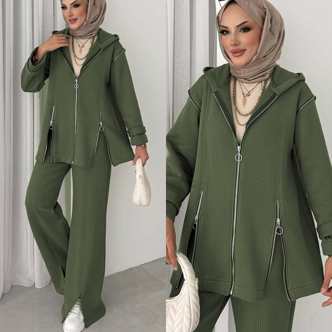 Extra Zip Hoodie Style Premium Quality Winter 2-Pcs Tracksuit For Her. WWTS-40