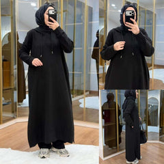 Long Pull-Over Hooded Abaya Style 2-Pcs Winter Suit. WWTS-51