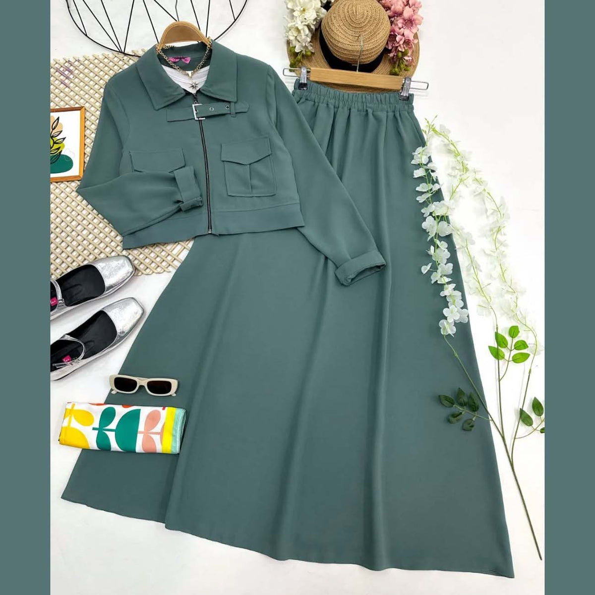 Belt Shirt & Skirt Style 2-Pcs Winter Co-Ord Set. WWTS-23