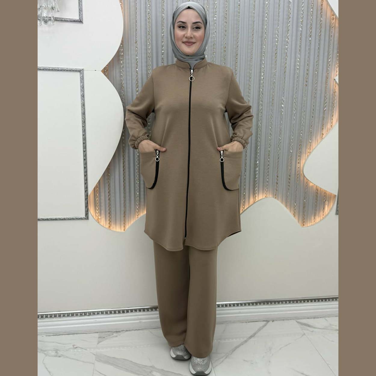 Zipper Pocket's Jacket Style Premium Quality Winter 2-Pcs Tracksuit For Her. WWTS-56