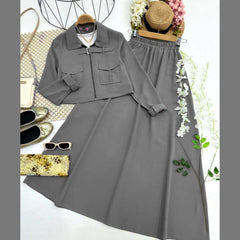 Belt Shirt & Skirt Style 2-Pcs Winter Co-Ord Set. WWTS-23