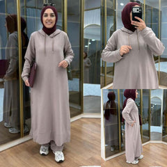 Long Pull-Over Hooded Abaya Style 2-Pcs Winter Suit. WWTS-51