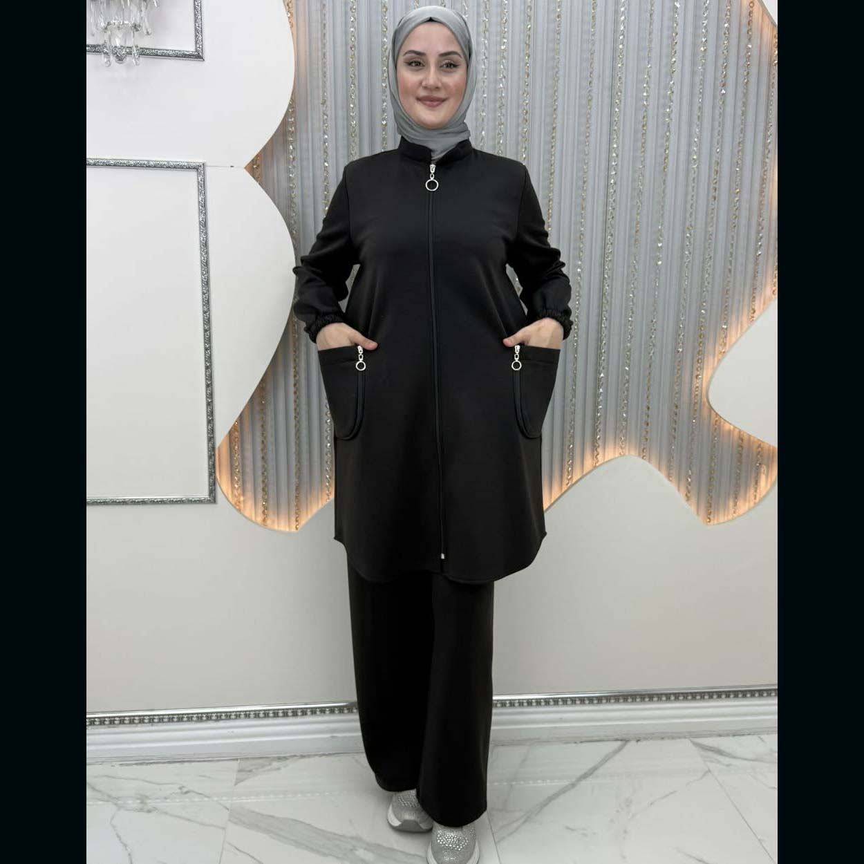 Zipper Pocket's Jacket Style Premium Quality Winter 2-Pcs Tracksuit For Her. WWTS-56