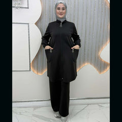 Zipper Pocket's Jacket Style Premium Quality Winter 2-Pcs Tracksuit For Her. WWTS-56