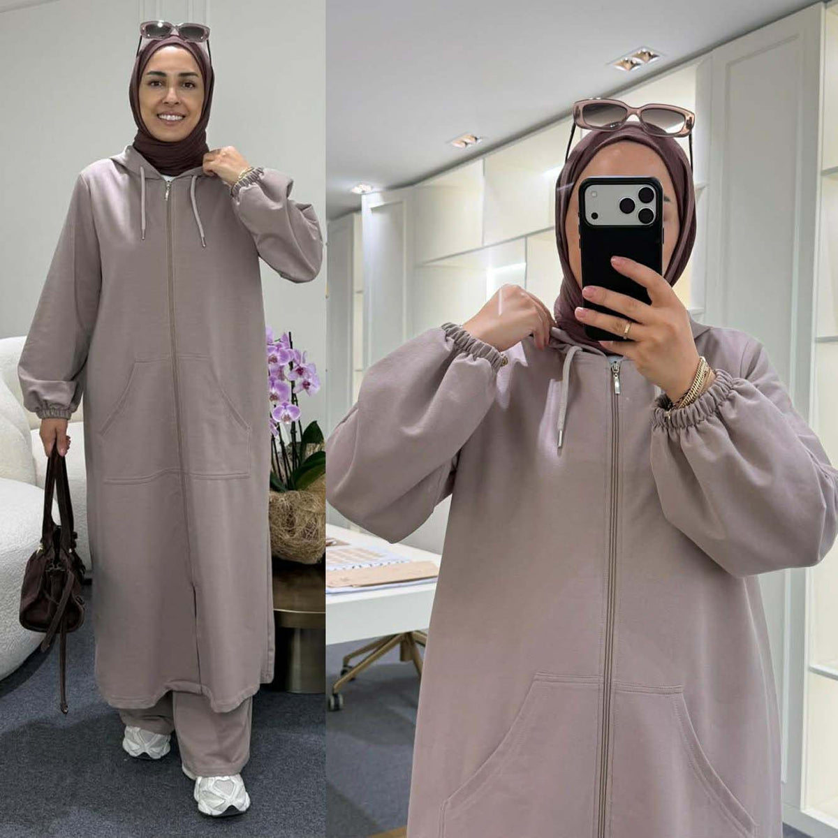 Long Zipper Hoodie Style 2-Pcs Winter Track-Suit. WWTS-55