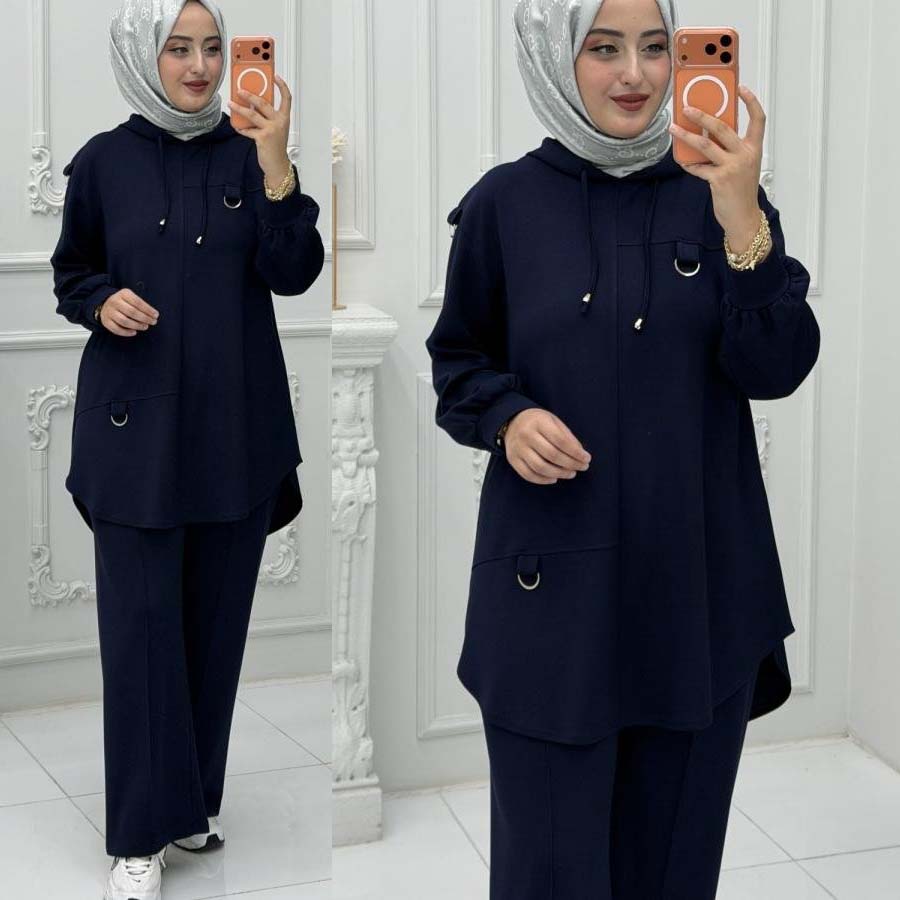 High-Low Round-Hem Patch Hooded Style 2-Pcs Winter Suit. WWTS-58