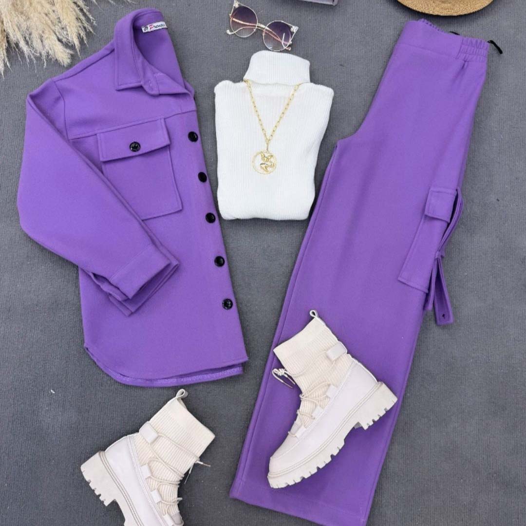 Cargo Style Premium Quality Winter 3-Pcs Co-Ord Set For Her. WWTS-32